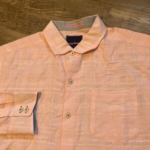 Tommy Bahama Shirt Adult Large Pink Button Up Linen Blend Long‎ Sleeve Mens